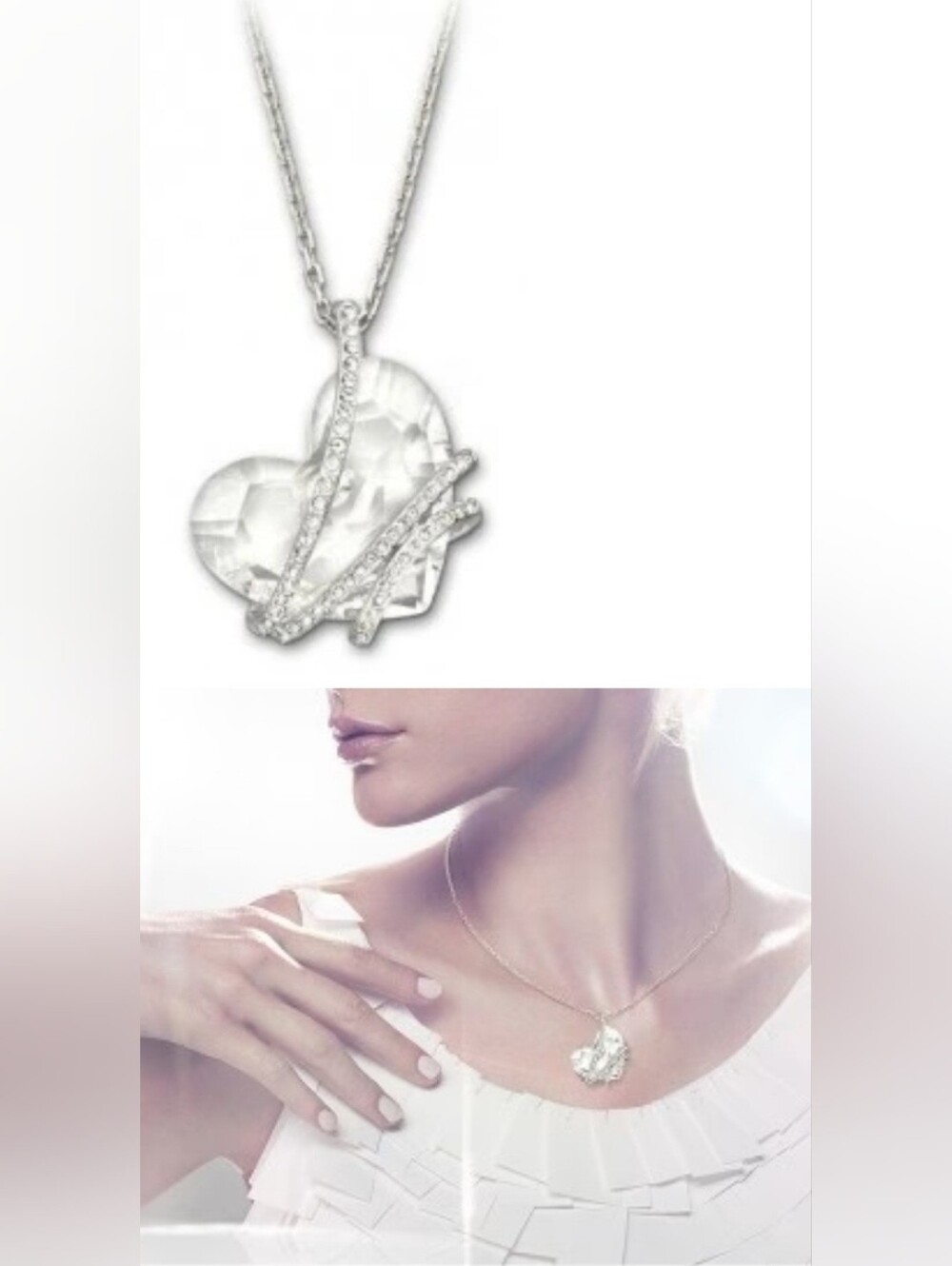 Swarovski Clear Crystal Heart Pendant Necklace with Pavé Accents